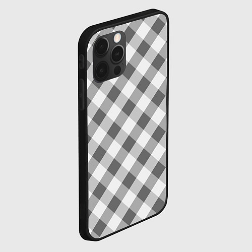 Чехол iPhone 12 Pro Бело-серый клетчатый узор tartan / 3D-Черный – фото 2