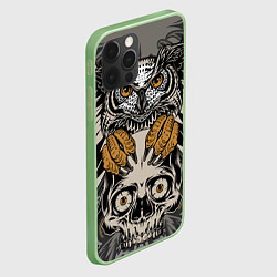 Чехол для iPhone 12 Pro Сова с черепом Owl with Skull, цвет: 3D-салатовый — фото 2