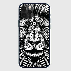 Чехол для iPhone 12 Pro Черно белый Африканский Лев Black and White Lion, цвет: 3D-черный