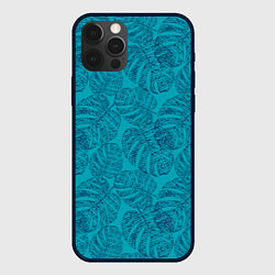 Чехол для iPhone 12 Pro Синие листья монстеры на голубом, цвет: 3D-черный