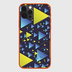 Чехол для iPhone 12 Pro Абстракция Из Жёлтых и Синих Треугольников На Тёмн, цвет: 3D-красный