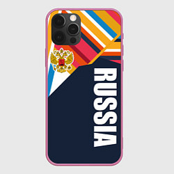 Чехол для iPhone 12 Pro RUSSIA - RETRO COLORS, цвет: 3D-малиновый
