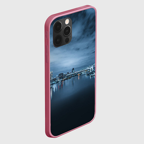 Чехол iPhone 12 Pro Неоновый город вдалеке и небо - Синий / 3D-Малиновый – фото 2