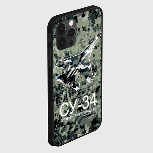 Чехол iPhone 12 Pro Фронтовой истребитель бомбардировщик Су-34 камуфля / 3D-Черный – фото 2