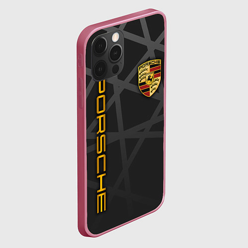 Чехол iPhone 12 Pro PORSCHE : ГЕОМЕТРИЧЕСКИЕ ЛИНИИ / 3D-Малиновый – фото 2