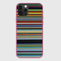 Чехол для iPhone 12 Pro Абстрактное множество разноцветных линий, цвет: 3D-малиновый