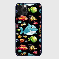 Чехол для iPhone 12 Pro Прикольная акула и другие жители океана, цвет: 3D-черный