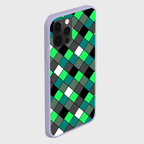 Чехол iPhone 12 Pro Геометрический узор в зеленых и черный тонах / 3D-Светло-сиреневый – фото 2