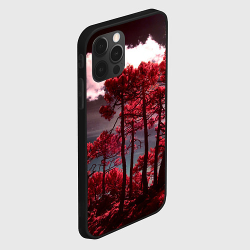 Чехол iPhone 12 Pro Абстрактные красные деревья и облака / 3D-Черный – фото 2