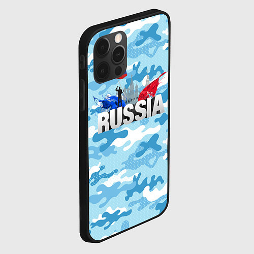 Чехол iPhone 12 Pro Russia: синий камфуляж / 3D-Черный – фото 2