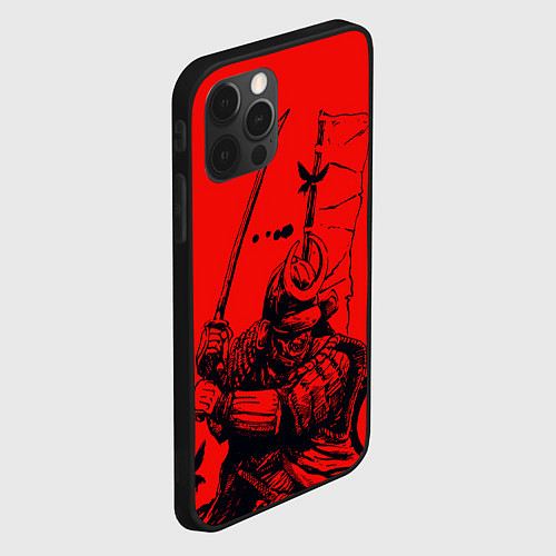 Чехол iPhone 12 Pro Самурай на красном фоне / 3D-Черный – фото 2