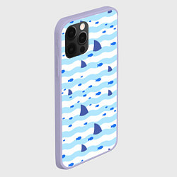 Чехол для iPhone 12 Pro Волны, рыбки и плавники акул - паттерн, цвет: 3D-светло-сиреневый — фото 2