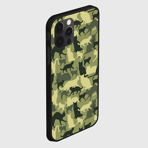 Чехол iPhone 12 Pro Кошачий камуфляж в зеленой гамме / 3D-Черный – фото 2