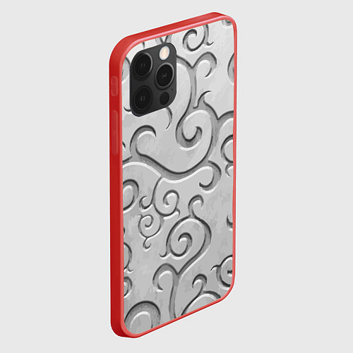Чехол iPhone 12 Pro Ажурный орнамент на поверхности металла / 3D-Красный – фото 2