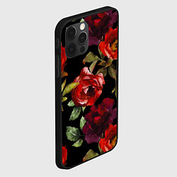 Чехол для iPhone 12 Pro Цветы Нарисованные Розы На Чёрном Фоне, цвет: 3D-черный — фото 2