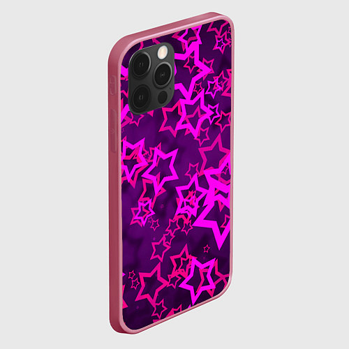 Чехол iPhone 12 Pro Purple stars / 3D-Малиновый – фото 2