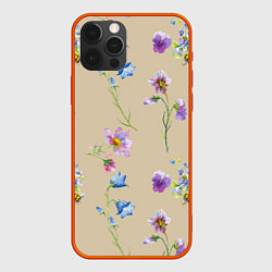 Чехол для iPhone 12 Pro Нарисованные Цветы Колокольчики и Пчёлы, цвет: 3D-красный
