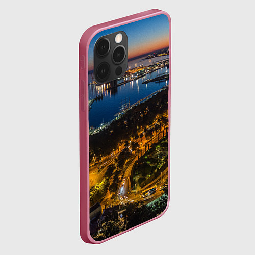 Чехол iPhone 12 Pro Ночной город с высоты / 3D-Малиновый – фото 2