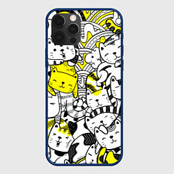 Чехол для iPhone 12 Pro Милые Чёрные и Жёлтые Коты, цвет: 3D-тёмно-синий