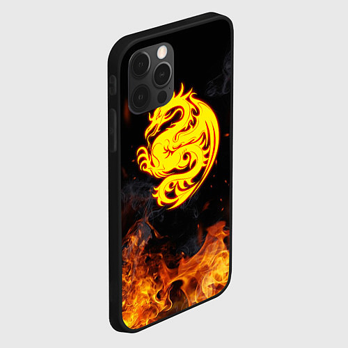 Чехол iPhone 12 Pro Огнедышащий дракон и пламя / 3D-Черный – фото 2
