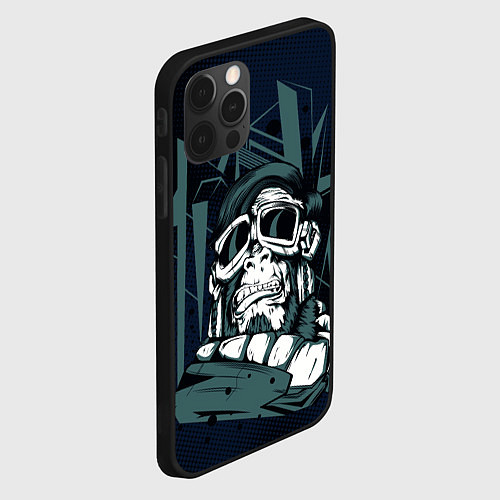 Чехол iPhone 12 Pro Страшная обезьяна -путешественник / 3D-Черный – фото 2