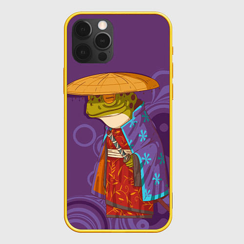 Чехол iPhone 12 Pro Лягуха-самурай на фиолетовом фоне / 3D-Желтый – фото 1