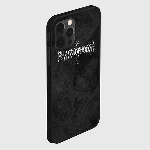 Чехол iPhone 12 Pro Phasmophobia пентаграмма и крест на сером фоне / 3D-Черный – фото 2