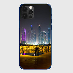 Чехол для iPhone 12 Pro Неоновый ночной город и мост, цвет: 3D-тёмно-синий