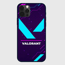 Чехол для iPhone 12 Pro Символ Valorant в неоновых цветах на темном фоне, цвет: 3D-черный