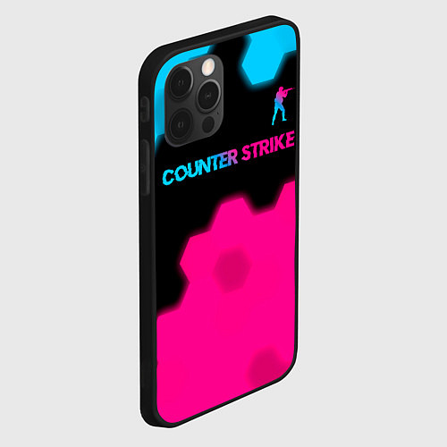 Чехол iPhone 12 Pro Counter Strike - neon gradient: символ сверху / 3D-Черный – фото 2