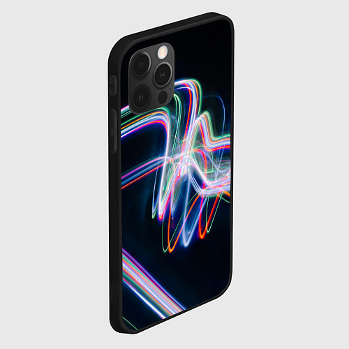 Чехол iPhone 12 Pro Абстрактные световые линии во тьме / 3D-Черный – фото 2