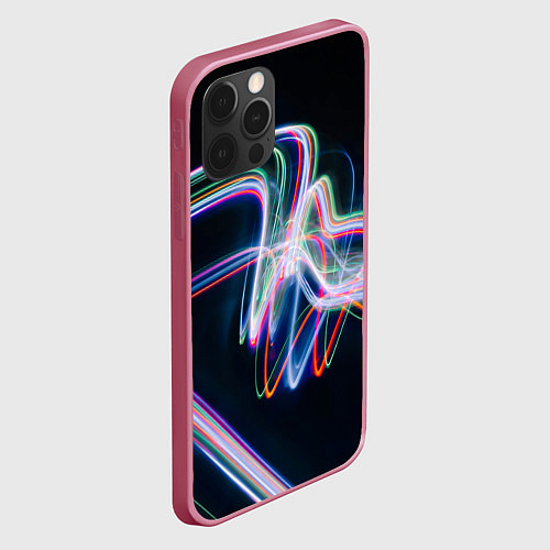 Чехол iPhone 12 Pro Абстрактные световые линии во тьме / 3D-Малиновый – фото 2