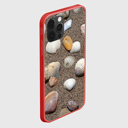Чехол iPhone 12 Pro Композиция из ракушек на песке / 3D-Красный – фото 2