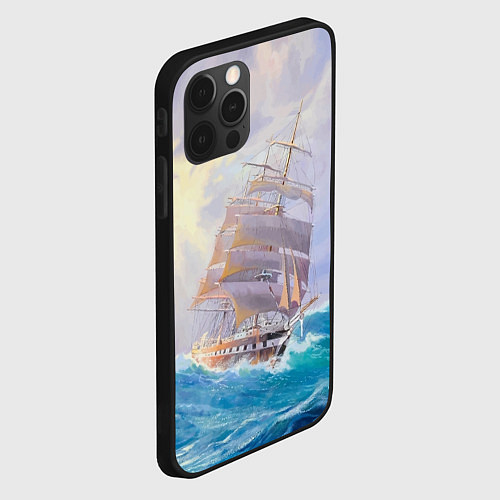 Чехол iPhone 12 Pro Фрегат в штормовом океане / 3D-Черный – фото 2