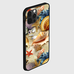 Чехол для iPhone 12 Pro Морские раковины, кораллы, морские звёзды на песке, цвет: 3D-черный — фото 2