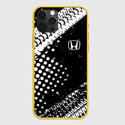 Чехол для iPhone 12 Pro Honda - белые следы шин, цвет: 3D-желтый