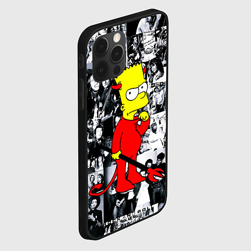 Чехол iPhone 12 Pro Барт Симпсон - чёрт на фоне своих подопечных / 3D-Черный – фото 2