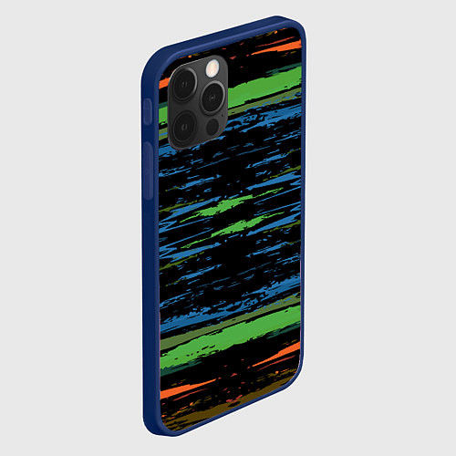 Чехол iPhone 12 Pro Мазки цветной краской paint strokes abstract / 3D-Тёмно-синий – фото 2