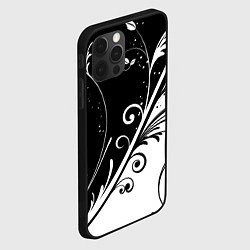 Чехол для iPhone 12 Pro Симметричные чёрно белые цветы Symmetrical black a, цвет: 3D-черный — фото 2