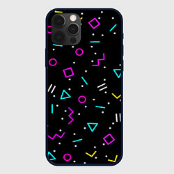 Чехол для iPhone 12 Pro Colored neon geometric shapes, цвет: 3D-черный