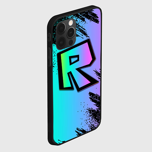 Чехол iPhone 12 Pro Roblox neon logo / 3D-Черный – фото 2