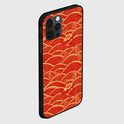 Чехол iPhone 12 Pro Китайская иллюстрация волн / 3D-Черный – фото 2