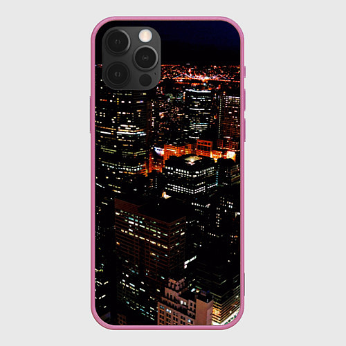 Чехол iPhone 12 Pro Ночной город - вид с высоты / 3D-Малиновый – фото 1