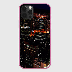 Чехол для iPhone 12 Pro Ночной город - вид с высоты, цвет: 3D-малиновый