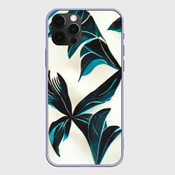 Чехол для iPhone 12 Pro Листья тропические тёмно-синие, цвет: 3D-светло-сиреневый
