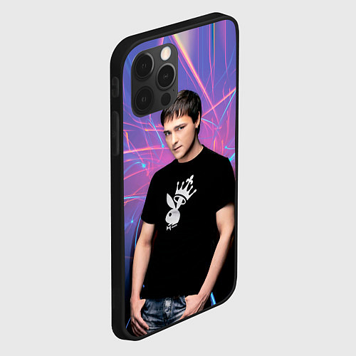 Чехол iPhone 12 Pro Юрий Шатунов на неоновом фоне / 3D-Черный – фото 2