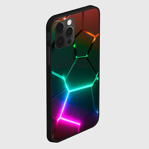 Чехол iPhone 12 Pro Радужный градиент неоновые геометрические плиты / 3D-Черный – фото 2