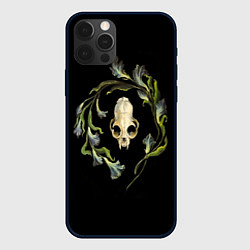 Чехол для iPhone 12 Pro Череп кошки и цветы, цвет: 3D-черный