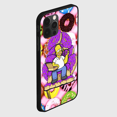 Чехол iPhone 12 Pro Гомер Симпсон в окружении пончиков / 3D-Черный – фото 2
