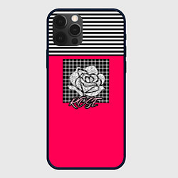 Чехол для iPhone 12 Pro Аппликация Роза на клетчатом фоне, цвет: 3D-черный